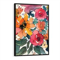 Obraz w ramie 50x70 - Kwiatowy Impuls Kolorów - abstrakcyjne kolorowe kwiaty, szkic - rama czarna