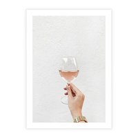 Plakat bez ramy 21x30 - Kobieca Dłoń i Różowe Wino - kieliszek różowego wina, kobieca dłoń