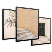 Zestaw obrazy w ramie 40x50 galeria - Beż, podróż, okiennica - rama czarna