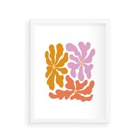 Plakat w ramie 30x40 - Rozbijające Refleksje - abstrakcyjne kolorowe kwiaty, minimlizm - rama biała