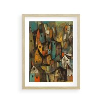 Plakat w ramie 50x70 - Przenikające Wizje - abstrakcyjny obraz, sztuka abstrakcji - rama drewno