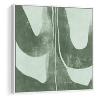 Obraz w ramie 80x80 - Nurtująca Kompozycja Zieleni - abstrakcyjne delikatne zielone linie, podobne do gałęzi kwiatów - rama biała