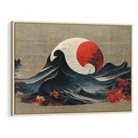 Obraz w ramie 70x50 - Requiem dla marzeń - sztuka japońska, fale oceanu - rama drewno
