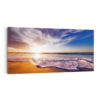 Obraz na płótnie 120x60 - Zachód słońca na plaży: Magia nad morzem - morze, plaża