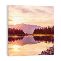 Obraz na płótnie 60x60 - Harmonia natury - góry, jezioro