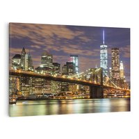 Obraz na płótnie 70x50 - Most Manhattan nocą: Niezwykła Widok - most, Nowy Jork