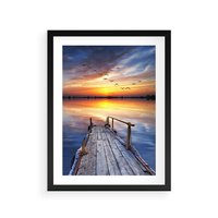 Plakat w ramie 30x40 - Zachód słońca na pomostcie - pomost, zachód - rama czarna