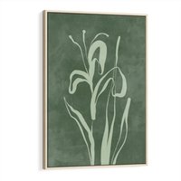 Obraz w ramie 70x100 - Zielony Oddech - zielona abstrakcja, zgaszona zieleń - rama drewno