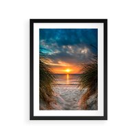 Plakat w ramie 40x50 - Magia zachodu słońca na plaży - zachód, słońca - rama czarna
