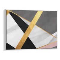 Obraz w ramie 100x70 - Pudrowe Abstrakcyjne Lustra - złote abstrakcyjne linie, szarość - rama biała