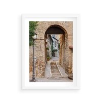 Plakat w ramie 50x70 - Klimatyczna Uliczka w Grecji - uliczka, Grecja - rama biała