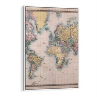 Obraz w ramie 70x100 - Światło Przeszłości - retro mapa świata, mapa - rama biała