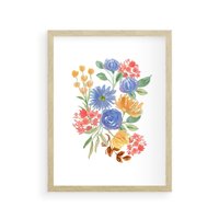 Plakat w ramie 50x70 - Kwiatowe Światło - akwarelowe kwiaty, bukiet - rama drewno