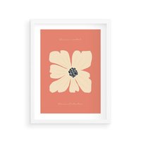 Plakat w ramie 30x40 - Malowane Kolorowe Echa - minimalistyczna grafika, biały kwiat na różowym tle - rama biała