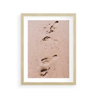 Plakat w ramie 30x40 - Ślady na Piasku - piasek, plaża - rama drewno