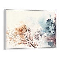 Obraz w ramie 70x50 - Nostalgiczne tańce pędzla - akwarelowe kwiaty, gałęzie - rama biała