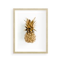 Plakat w ramie 50x70 - Ekskluzywny Akcent - złoty, ananas - rama drewno