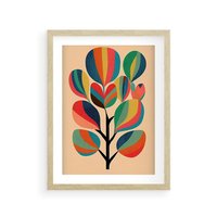 Plakat w ramie 50x70 - Harmonia Rozplątanych Form - abstrakcyjny kolorowy tęczowy obraz, inspiracje roślinne - rama drewno