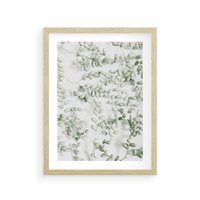 Plakat w ramie 30x40 - Delikatność Zieleni - zielone gałązki, listki - rama drewno