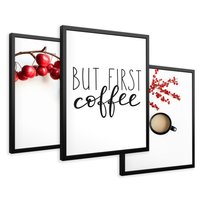 Zestaw obrazy w ramie 50x70 galeria - Kawa, jesień, first, coffee, typografia - rama czarna