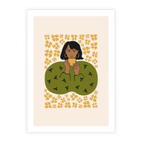 Plakat bez ramy 21x30 - Wewnętrzne Fale - nowoczesny plakat, kobieta otoczona liśćmi