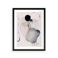 Plakat w ramie 40x50 - Migocące Barwy - abstrakcyjne plamy akwarelowe, czarny szkic - rama czarna