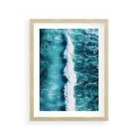 Plakat w ramie 50x70 - Błękitna Siła Oceanu - fale, ocean - rama drewno