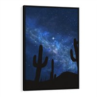 Obraz w ramie 70x100 - Nocne Tajemnice Pustyni - gwieździsta noc, granatowe niebo - rama czarna