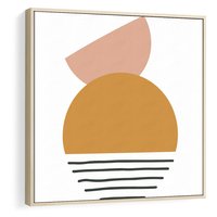 Obraz w ramie 80x80 - Kolory Przyszłości - kompozycja kół i kresek, ciepłe kolory - rama drewno