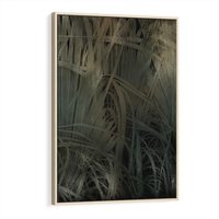 Obraz w ramie 80x120 - Światło w mroku duszy - liście traw, mroczny klimat - rama drewno