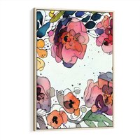 Obraz w ramie 80x120 - Rozkwitające marzenia - akwarelowe kwiaty, kolory - rama drewno