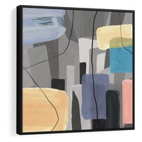 Obraz w ramie 50x50 - Harmonia w chaosie serca - abstrakcja na szarym tle, kolorowe plamy koloru - rama czarna