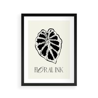 Plakat w ramie 40x50 - Zapisane na liściach wspomnienia - liść, czarny kontur na jasnym tle - rama czarna