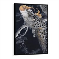 Obraz w ramie 50x70 - Japońskie Pawie - japońska grafika, pawie - rama czarna