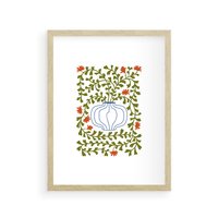 Plakat w ramie 40x50 - Wewnętrzne Fale - kwiaty w wazonie, minimalizm - rama drewno