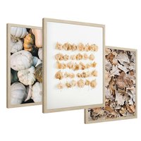 Zestaw obrazy w ramie 40x50 galeria - Jesień, liście, dynie, boho - rama drewno
