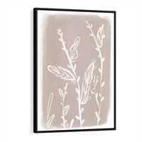 Obraz w ramie 70x100 - Roślinne Przeniknięcia - nowoczesny subtelny plakat, beżowy - rama czarna