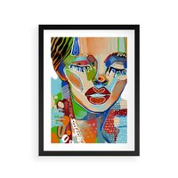 Plakat w ramie 50x70 - Kolorowe Formy - abstrakcyjny portret kobiety, twarz - rama czarna