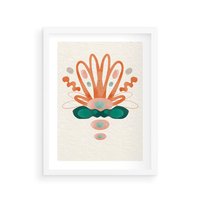 Plakat w ramie 50x70 - Harmonia Nienormalności - akwarelowe abstrakcyjne kształty, zieleń i pomarańcz - rama biała