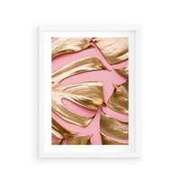 Plakat w ramie 30x40 - Przyjemność w Naturze - złote, liście - rama biała