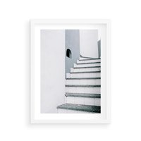 Plakat w ramie 30x40 - Schody ku Urokowi Wyspy - schody, santorini - rama biała