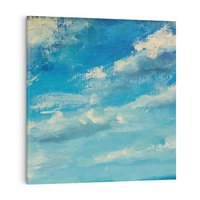 Obraz na płótnie 40x40 - Oddechy niebiańskiej materii - olejny obraz, smugi farby przypominają obłoki na błękitnym niebie