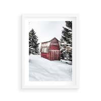 Plakat w ramie 40x50 - Domek w Śnieżnych Górach - domek, góry - rama biała