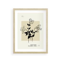 Plakat w ramie 30x40 - Malowane szkicowe tęsknoty - kwiaty, typografia - rama drewno