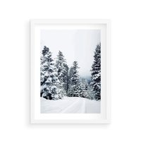 Plakat w ramie 30x40 - Zimowy Las Pod Kołdrą - las, zima - rama biała