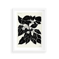 Plakat w ramie 50x70 - Ruchome szkicowe odbicia - czarno biała grafika, roślinność - rama biała