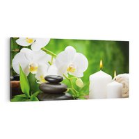 Obraz na płótnie 100x50 - Relaksacyjny SPA: masaż z kamieniami i kwiatami - SPA, masaż
