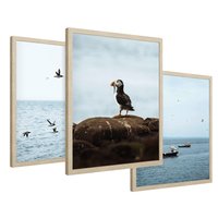 Zestaw obrazy w ramie 50x70 galeria - Morze, łodzie, ptaki, nostalgia - rama drewno