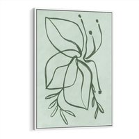 Obraz w ramie 70x100 - Energetyczne Odrodzenie Natury - abstrakcyjne delikatne zielone linie, podobne do gałęzi kwiatów - rama biała