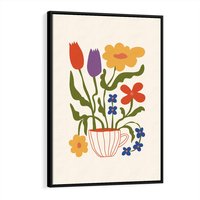 Obraz w ramie 50x70 - Kolorowe Granice - kwiaty w filizance, abstrakcja - rama czarna